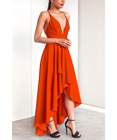 Women’s Evening Gowns Deep V-Neck Party Dresses Sleeveless A-line High-Low Formal Cocktail Long Evening Dress Orange $18.35 D...