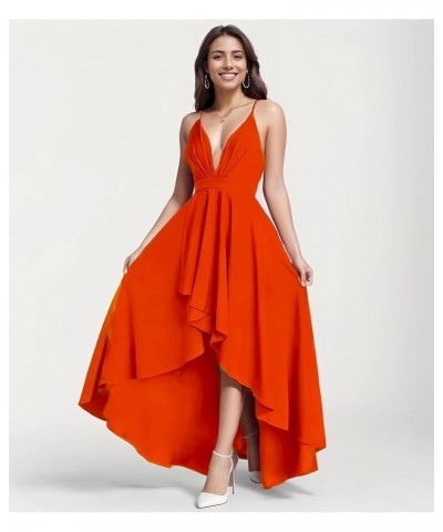 Women’s Evening Gowns Deep V-Neck Party Dresses Sleeveless A-line High-Low Formal Cocktail Long Evening Dress Orange $18.35 D...