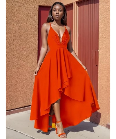 Women’s Evening Gowns Deep V-Neck Party Dresses Sleeveless A-line High-Low Formal Cocktail Long Evening Dress Orange $18.35 D...