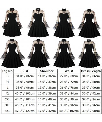 Women 1950s Vintage Keyhole Mesh A Line Midi Pleated Swing Cocktail Party Dress Black Bell Sleeve Dress B $10.39 Dresses