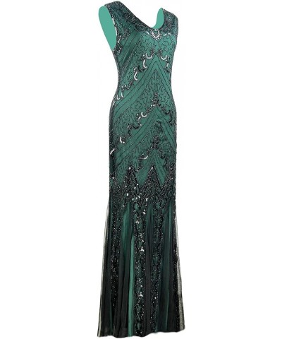 1920s Long Prom Dresses V Neck Beaded Sequin Maxi Dress with accessories set Style06 Black&green $31.00 Dresses