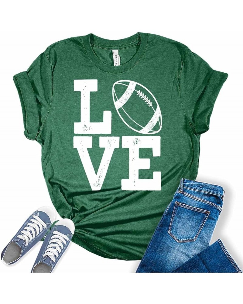 Football Shirts for Women Touchdown Season Tshirt Cute Leopard Bleach Print Fall Graphic Tees Za - Heather Grass Green $11.18...