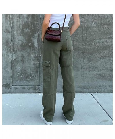 Women's High Waist Baggy Jeans Flap Pocket Relaxed Fit Straight Wide Leg Y2K Fashion Cargo Jeans Green $21.44 Jeans