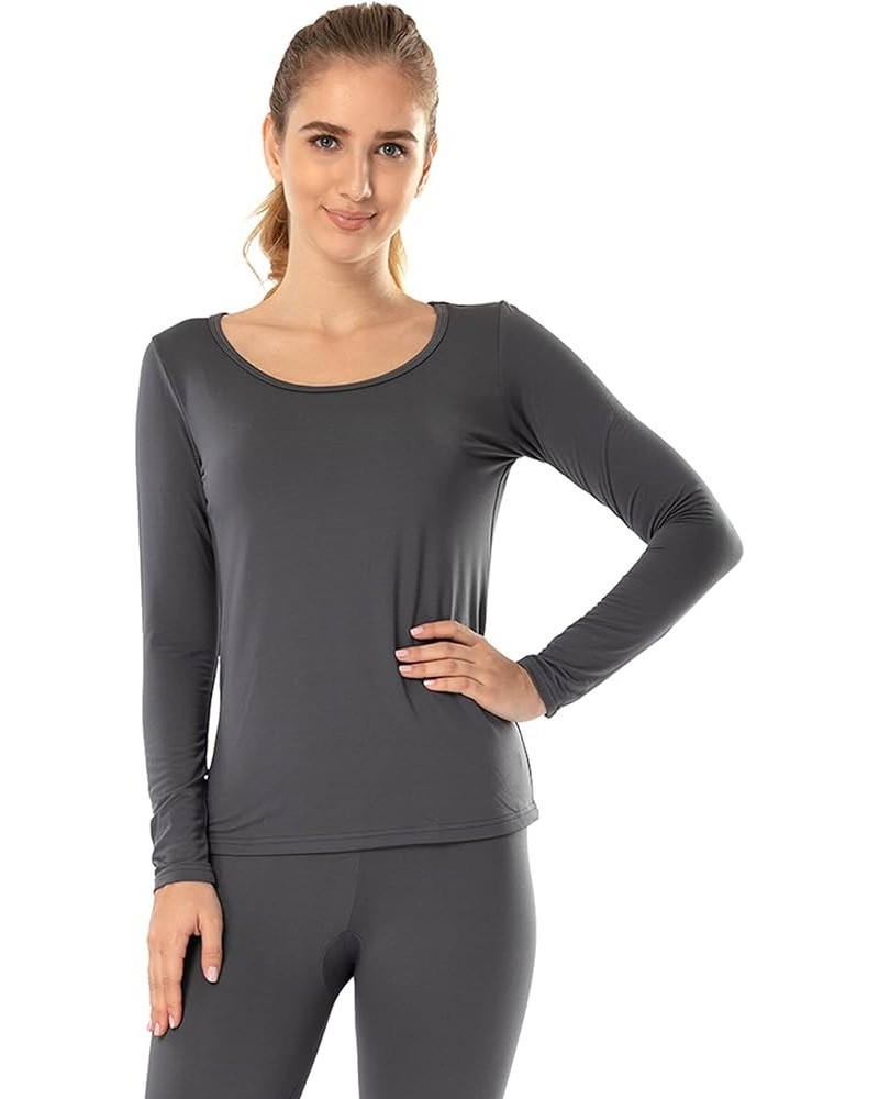 Thermal Tops for Women Fleece Lined Shirt Long Sleeve Base Layer V Neck Scoop Neck-dark Grey $12.15 Underwear