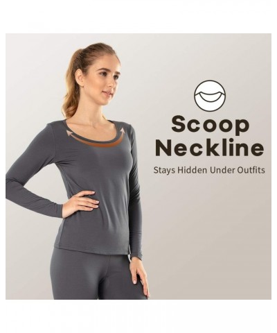 Thermal Tops for Women Fleece Lined Shirt Long Sleeve Base Layer V Neck Scoop Neck-dark Grey $12.15 Underwear