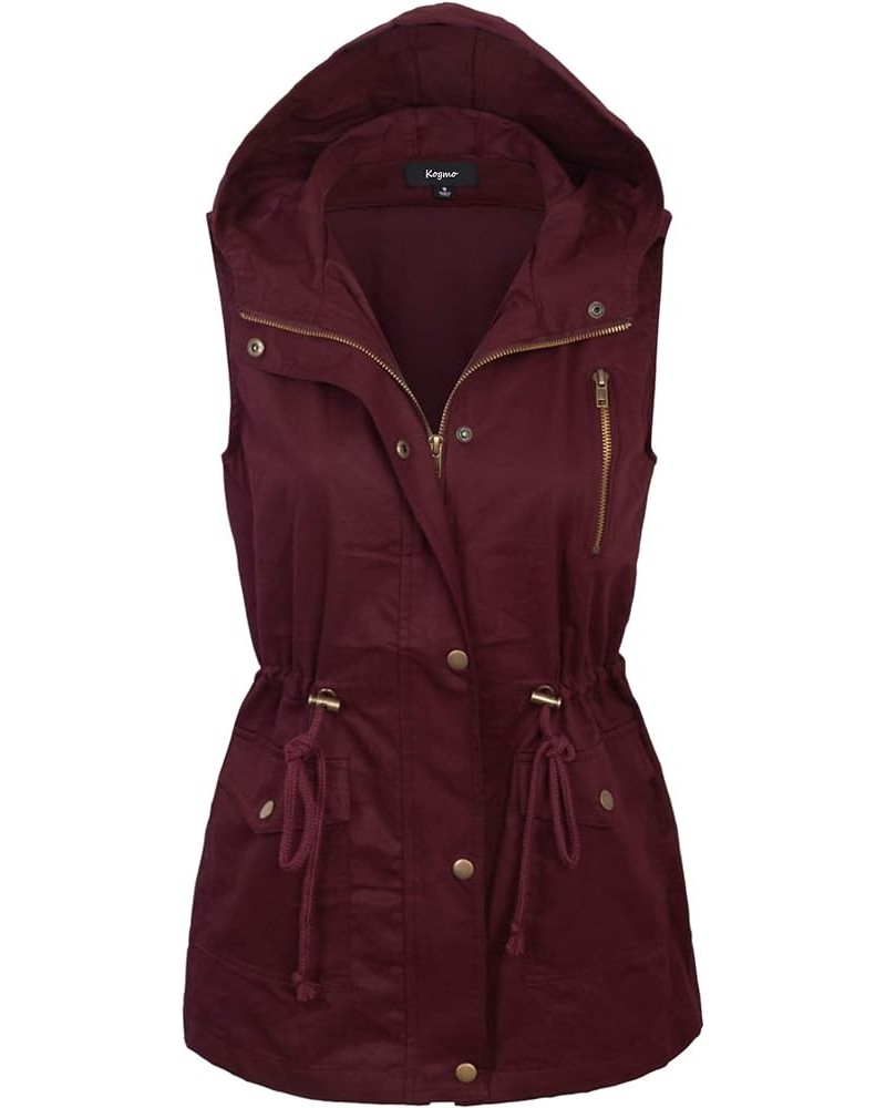 Womens Zip Up Military Anorak Utility Vest with Hood True US Size (S-XL) 747_dark_burgundy $22.05 Jackets