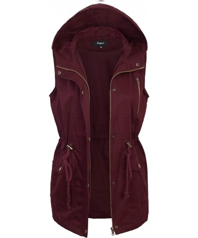 Womens Zip Up Military Anorak Utility Vest with Hood True US Size (S-XL) 747_dark_burgundy $22.05 Jackets