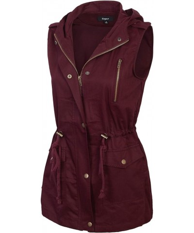 Womens Zip Up Military Anorak Utility Vest with Hood True US Size (S-XL) 747_dark_burgundy $22.05 Jackets