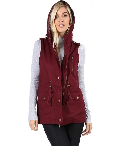 Womens Zip Up Military Anorak Utility Vest with Hood True US Size (S-XL) 747_dark_burgundy $22.05 Jackets