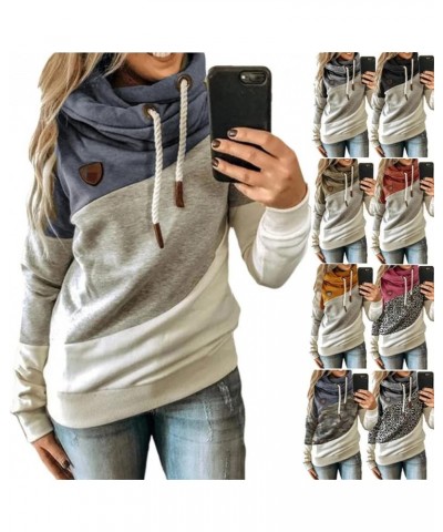 Sweatshirts for Women Trendy Patchwork Cowl Neck Hoodies Loose Fit Pullover Tops Leopard Camo Thermal Fall Blouses Yellow 03 ...