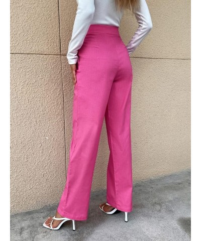 Women's High Waist Zip Up Pleated Pants Straight Leg Long Trousers Pants with Pocket Hot Pink $12.00 Pants