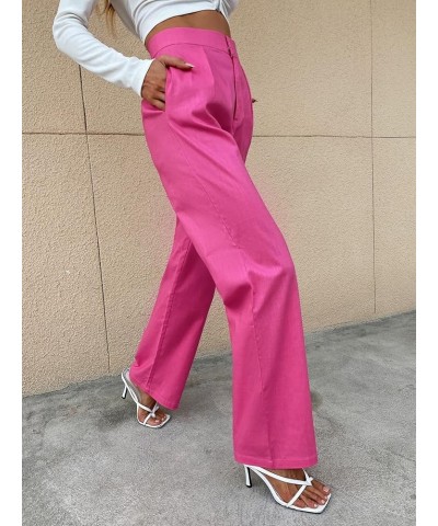 Women's High Waist Zip Up Pleated Pants Straight Leg Long Trousers Pants with Pocket Hot Pink $12.00 Pants