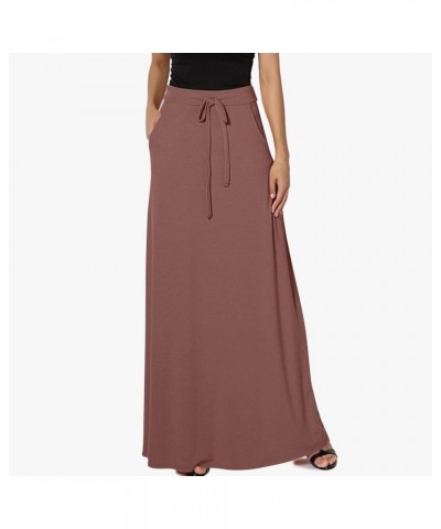 Plus Size Skirts for Women Casual Elastic High Waist A Line Maxi Skirt with Pocket Drawstring Loose Ankle Length Skirt Coffee...