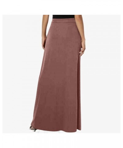 Plus Size Skirts for Women Casual Elastic High Waist A Line Maxi Skirt with Pocket Drawstring Loose Ankle Length Skirt Coffee...