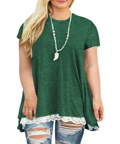 Womens Plus Size Tops XL-4XL Lace Short Sleeve Tunics A-Line Shirts Blouses 04_green $12.32 Tops