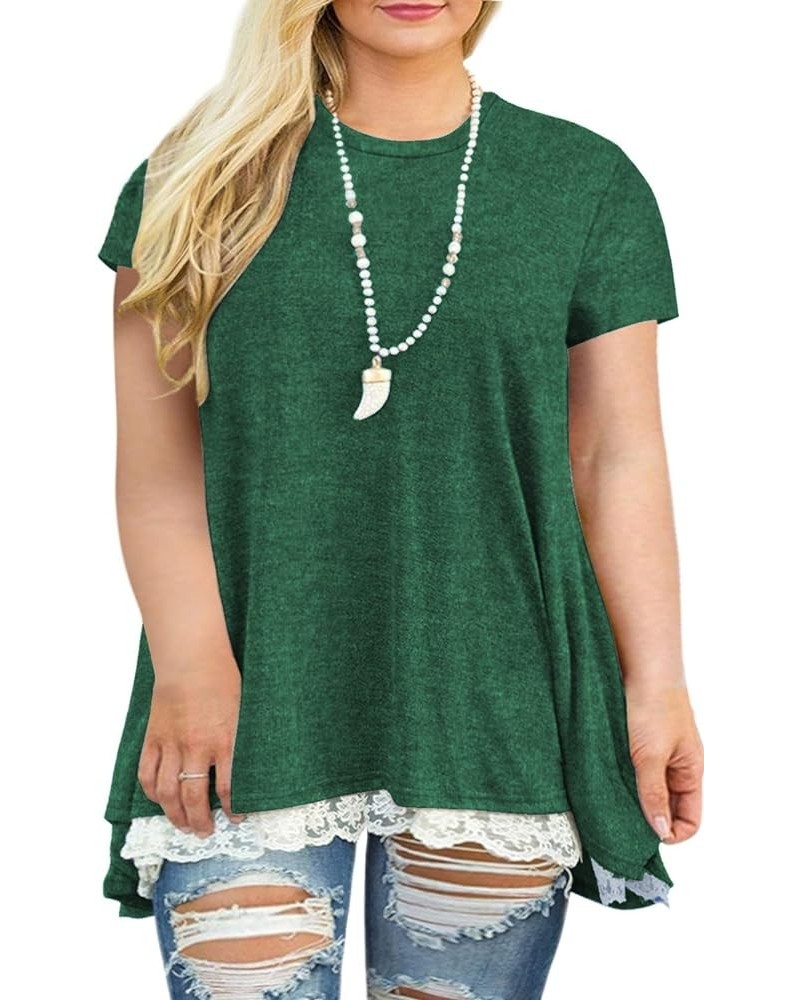 Womens Plus Size Tops XL-4XL Lace Short Sleeve Tunics A-Line Shirts Blouses 04_green $12.32 Tops