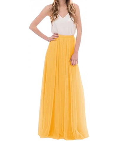 Women Floor Length A-line Tulle Skirt Bridal Bridesmaids Wedding Party Long High Waisted Tutu Deep Yellow $18.36 Skirts