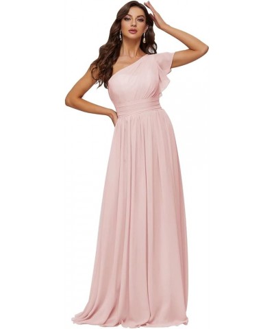 Women's Long Chiffon Bridesmaid Dresses One Shoulder Formal Evening Party Gowns Pink $34.19 Dresses