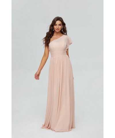 Women's Long Chiffon Bridesmaid Dresses One Shoulder Formal Evening Party Gowns Pink $34.19 Dresses