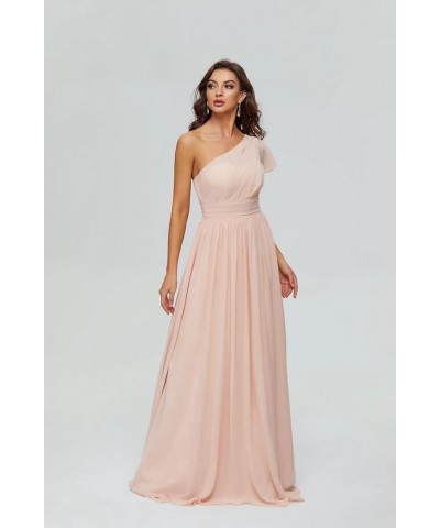 Women's Long Chiffon Bridesmaid Dresses One Shoulder Formal Evening Party Gowns Pink $34.19 Dresses