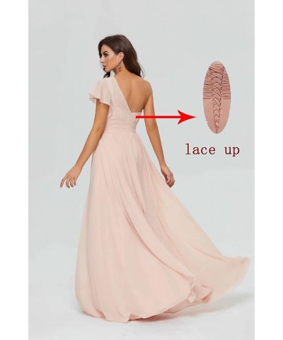 Women's Long Chiffon Bridesmaid Dresses One Shoulder Formal Evening Party Gowns Pink $34.19 Dresses