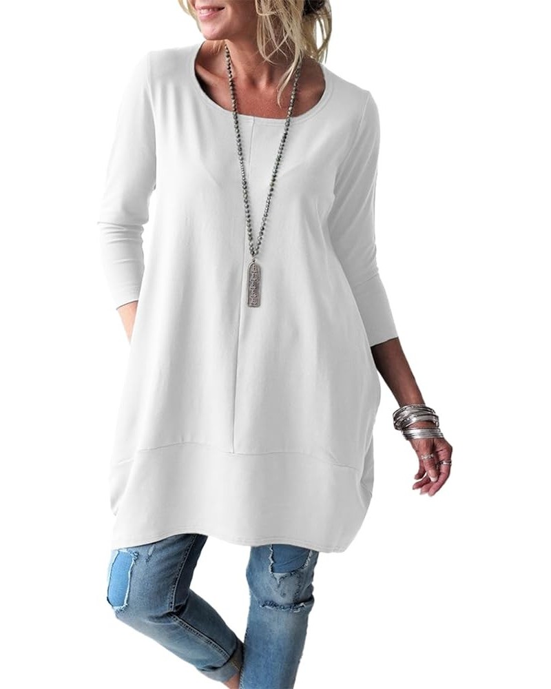 Long Sleeve Tunic Tops for Women Casual Round Neck Fall Blouses Loose Fit Shirts White $18.59 Tops