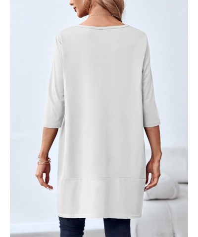 Long Sleeve Tunic Tops for Women Casual Round Neck Fall Blouses Loose Fit Shirts White $18.59 Tops