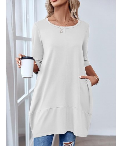 Long Sleeve Tunic Tops for Women Casual Round Neck Fall Blouses Loose Fit Shirts White $18.59 Tops