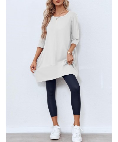 Long Sleeve Tunic Tops for Women Casual Round Neck Fall Blouses Loose Fit Shirts White $18.59 Tops