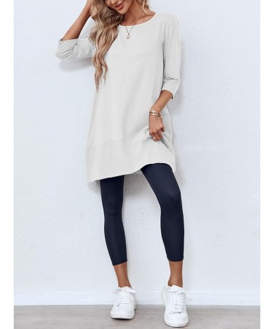 Long Sleeve Tunic Tops for Women Casual Round Neck Fall Blouses Loose Fit Shirts White $18.59 Tops