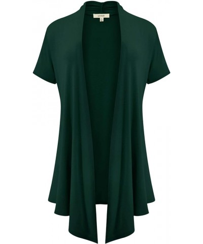 Short Sleeve Draped Open Front Long Cardigans for Women - Irregular, Asymmetrical Hem Hunter Green $19.39 Sweaters