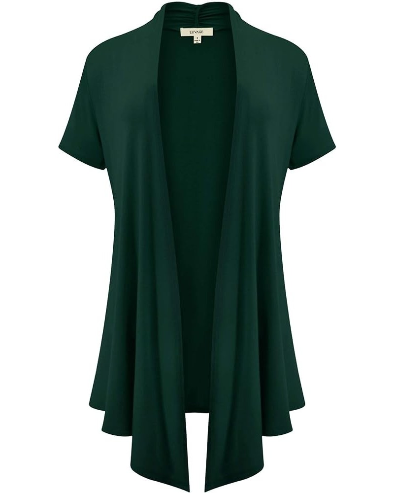 Short Sleeve Draped Open Front Long Cardigans for Women - Irregular, Asymmetrical Hem Hunter Green $19.39 Sweaters