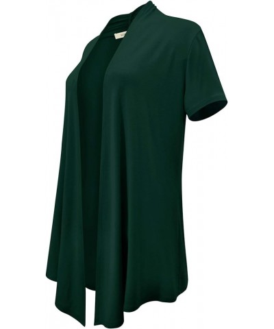 Short Sleeve Draped Open Front Long Cardigans for Women - Irregular, Asymmetrical Hem Hunter Green $19.39 Sweaters