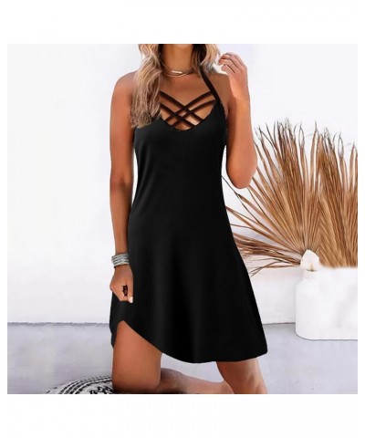 Summer Dresses for Women 2024 Sexy Hollow Crew Neck Sleeveless Tank Dress Fashion Holiday Vacation Beach Sundress Mini Dress ...