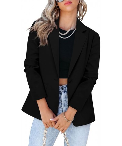 Womens Casual Blazer Jacket Long Sleeve Open Front Work Office Blazer Lapel Button Jacket B-carbon Black $26.23 Blazers