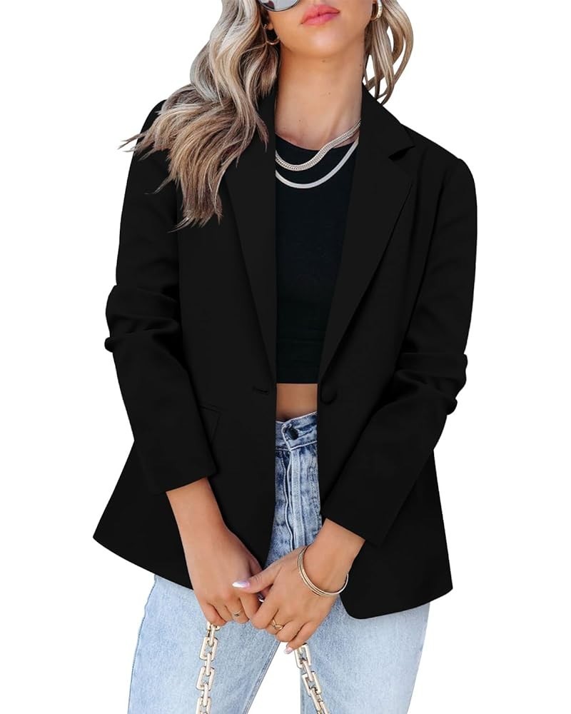 Womens Casual Blazer Jacket Long Sleeve Open Front Work Office Blazer Lapel Button Jacket B-carbon Black $26.23 Blazers