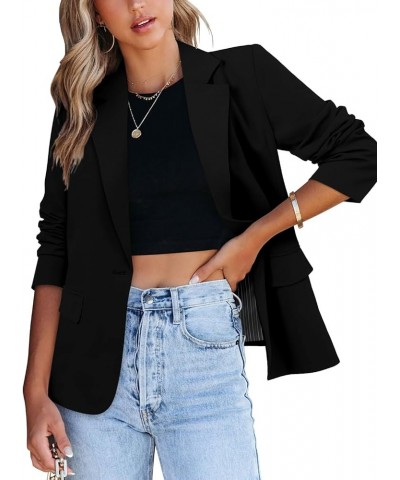 Womens Casual Blazer Jacket Long Sleeve Open Front Work Office Blazer Lapel Button Jacket B-carbon Black $26.23 Blazers