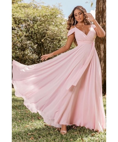 Women's Off Shoulder Long Bridesmaid Dresses Chiffon V Neck Formal Dress with Slit Wedding Party Gowns Teal $22.00 Dresses