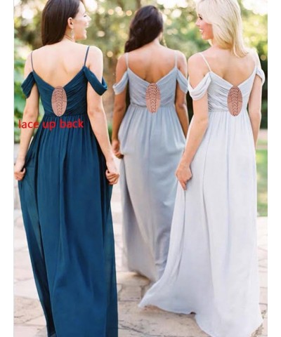 Women's Off Shoulder Long Bridesmaid Dresses Chiffon V Neck Formal Dress with Slit Wedding Party Gowns Teal $22.00 Dresses