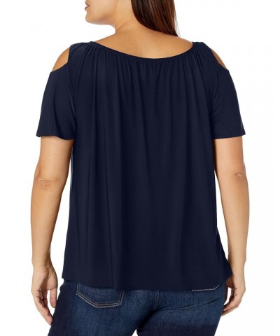 Women's Plus-Size Short-Sleeve Cold-Shoulder Peasant Top, Navy, 3X $11.27 Tops