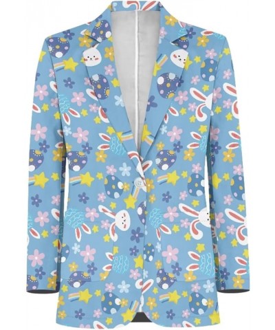 Blazers for Women Long Sleeve Work Office Jackets Open Front Cardigan Suit with Pockets Easter Bunny Flowers Blue $18.01 Suits