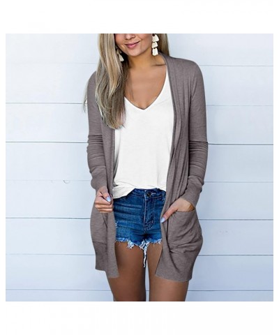 Women's Open Front Cardigans Casual Long Sleeve Classic Knit Sweater Outerwear with Pockets V-neck Coat Blouses Gray $10.07 S...