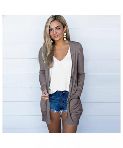 Women's Open Front Cardigans Casual Long Sleeve Classic Knit Sweater Outerwear with Pockets V-neck Coat Blouses Gray $10.07 S...