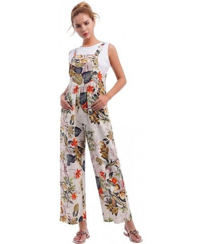 Women's Sleeveless Straps Dual Pockets Tie Front Overall Jumpsuit Yellow Floral $9.79 Overalls