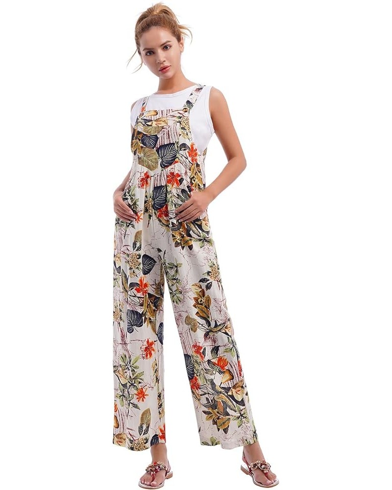 Women's Sleeveless Straps Dual Pockets Tie Front Overall Jumpsuit Yellow Floral $9.79 Overalls