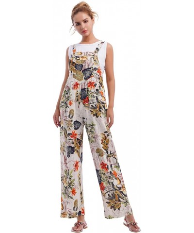 Women's Sleeveless Straps Dual Pockets Tie Front Overall Jumpsuit Yellow Floral $9.79 Overalls