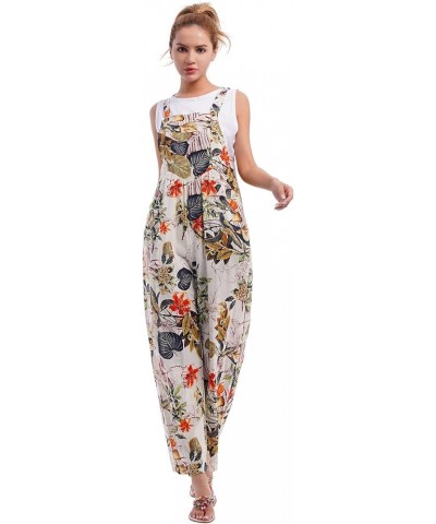 Women's Sleeveless Straps Dual Pockets Tie Front Overall Jumpsuit Yellow Floral $9.79 Overalls