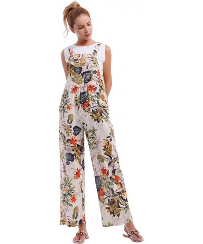 Women's Sleeveless Straps Dual Pockets Tie Front Overall Jumpsuit Yellow Floral $9.79 Overalls