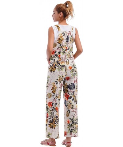 Women's Sleeveless Straps Dual Pockets Tie Front Overall Jumpsuit Yellow Floral $9.79 Overalls