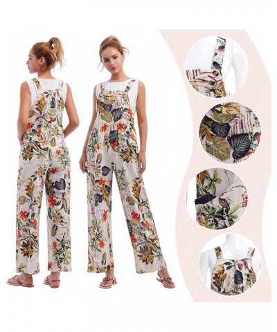 Women's Sleeveless Straps Dual Pockets Tie Front Overall Jumpsuit Yellow Floral $9.79 Overalls